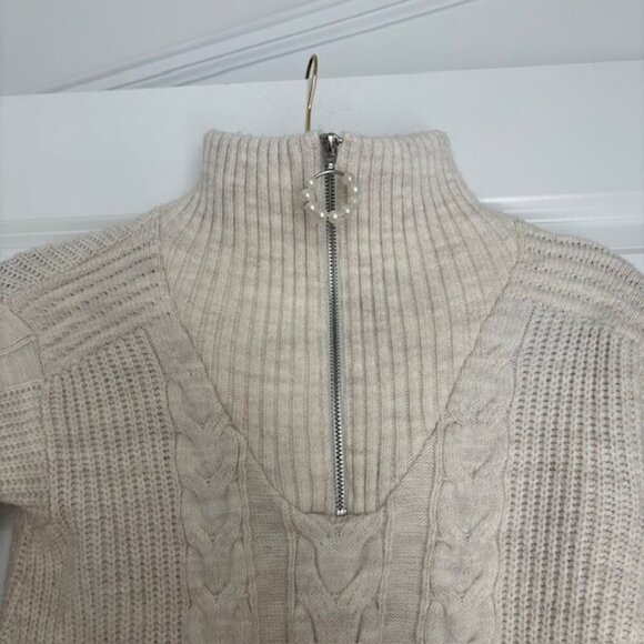 River island Oat Cable Knit Quarter zip - Picture 3 of 4